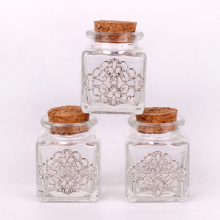 square hot stamping silver glass jar 35ml 1oz with cork lid